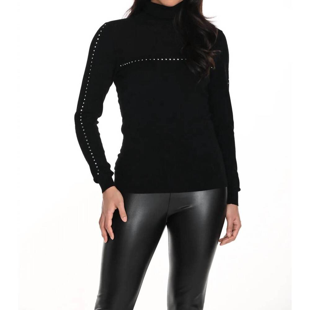 NEW FRANK LYMAN embellishments turtleneck top in black